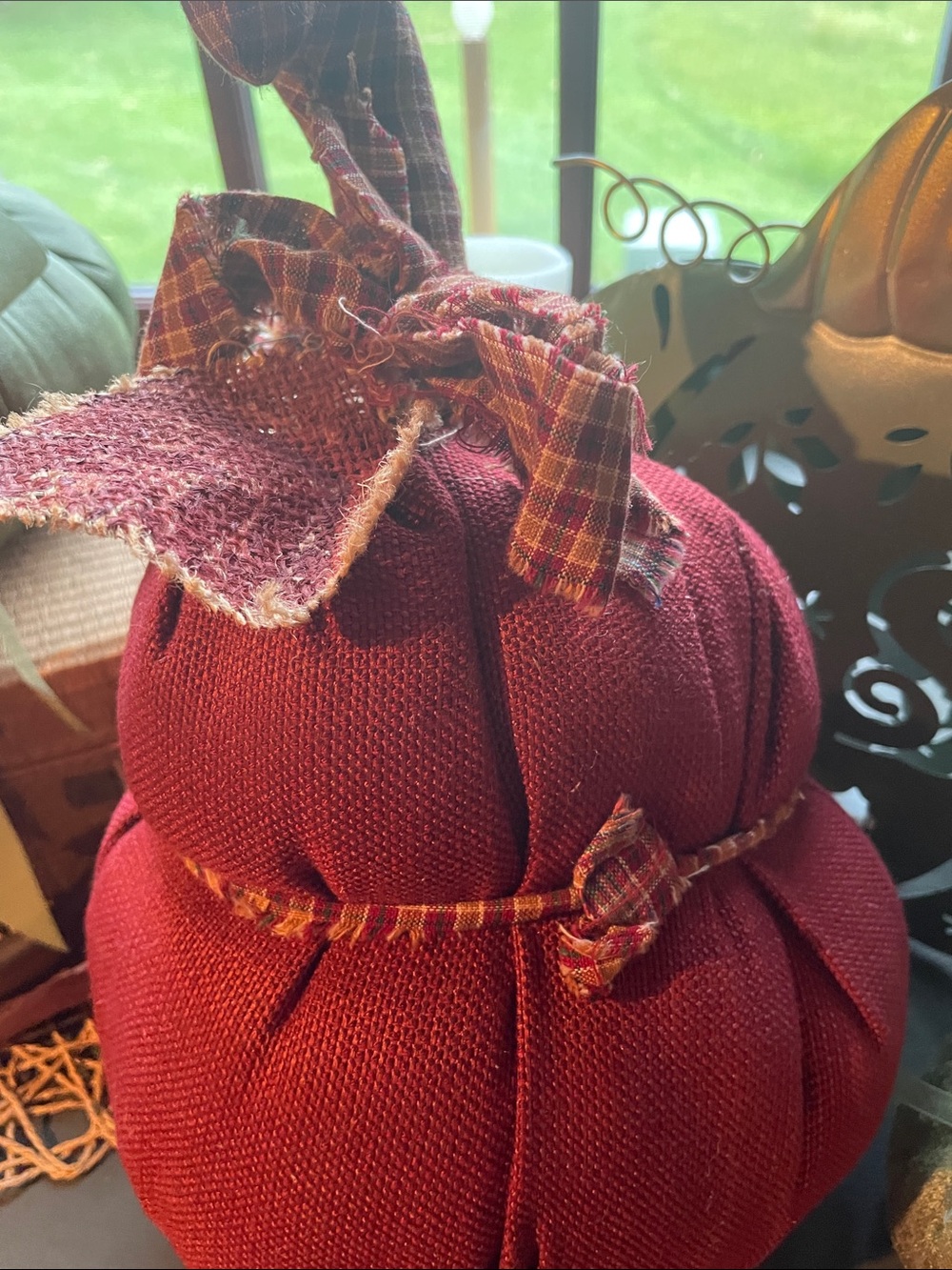 Handcrafted Red Fabric Pumpkin Holiday Decor in a heavyweight textured dark red